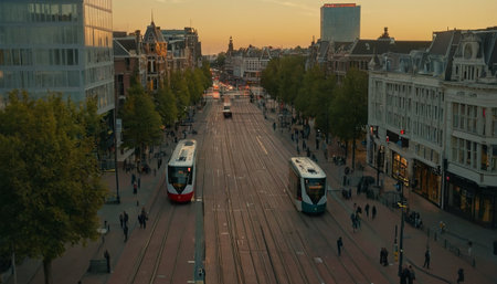Panoramic view of the central part of Amsterdam at sunset.の素材