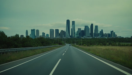 View of Chicago skyline from the highway, Illinois, United States.の素材