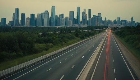 Chicago skyline with highway in Illinois, United States of America. USA.の素材