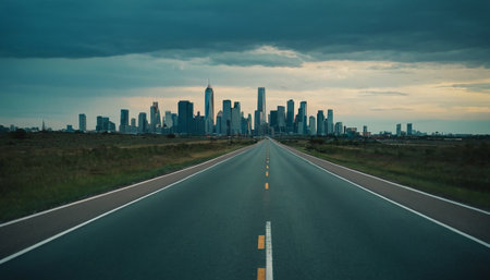 Driving on an empty highway to Los Angeles, California, USA.の素材