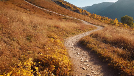 Autumn mountain road in the mountains. Beautiful autumn landscape in the mountains.の素材