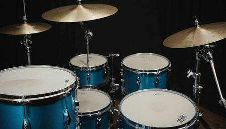 Drum set on a dark background, close-up, selective focusの素材