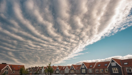 Clouds over houses in Zaanse Schans, Netherlands.の素材