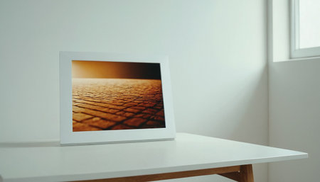 Digital tablet on a table in a modern room. 3d renderingの素材