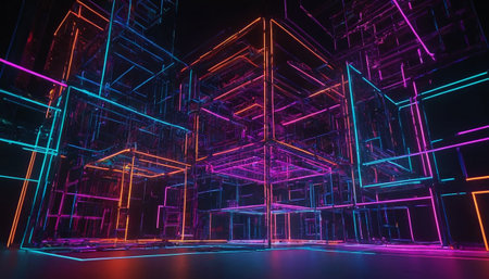 3d render, abstract technology background with neon lights, computer generatedの素材