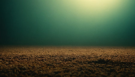 3d rendering of a brown ground with a green light in the backgroundの素材