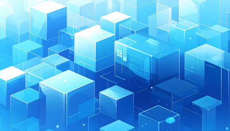 Abstract blue background with cubes and lines, 3d vector illustration.の素材