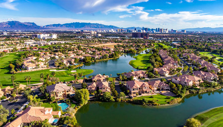 Aerial view of beautiful golf course in Phoenix, Arizona, USAの素材