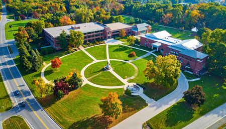 Aerial view of the University of North Carolina in Charlotte, North Carolina.の素材