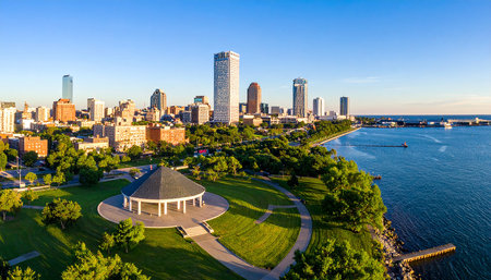Boston Skyline from the Observation Deck, Massachusetts, USA.の素材