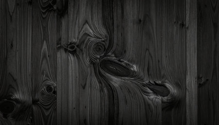 Wooden texture. Dark wood background. Lining boards wall. Wooden pattern. Showing growth ringsの素材