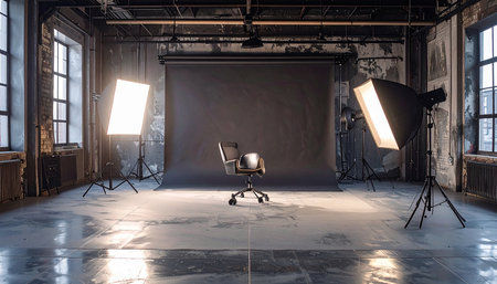 Interior of a photo studio with professional equipment. 3D renderingの素材