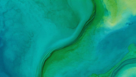 Abstract background of acrylic paint in blue, green and yellow tones.の素材