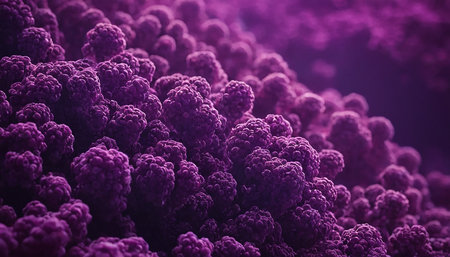 3d rendering of cancer cell in purple color, abstract medical backgroundの素材