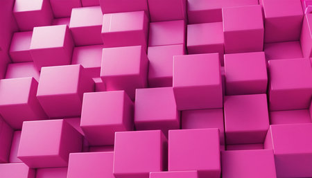 Abstract background made of pink cubes. 3D render illustration with depth of field.の素材