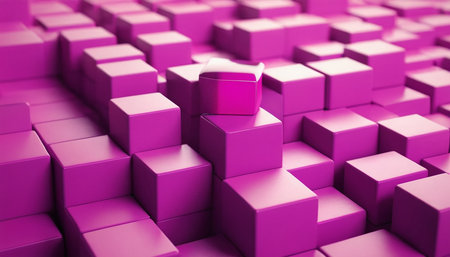 Abstract 3d rendering of chaotic pink cubes. Futuristic background.の素材