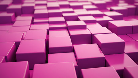 Abstract background made of pink cubes. 3d render illustration. Square composition.の素材