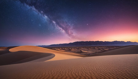 Milky Way over sand dunes in Death Valley National Park, Californiaの素材