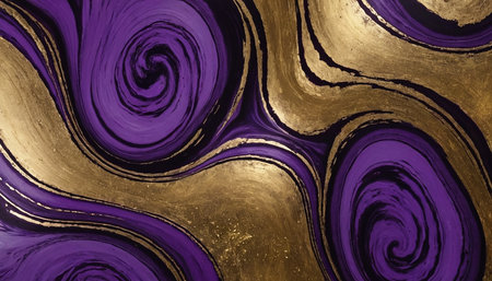 Purple and gold marbling pattern. Golden marble liquid texture.の素材