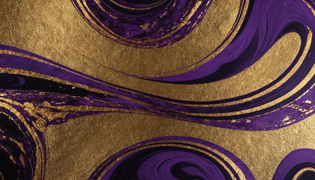 Marble abstract acrylic background. Agate ripple pattern. Gold and purpleの素材