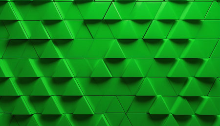 Abstract 3d rendering of chaotic green triangle shapes. Modern background design.の素材