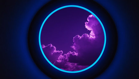 Blue circle with purple clouds on the dark background. 3d renderingの素材
