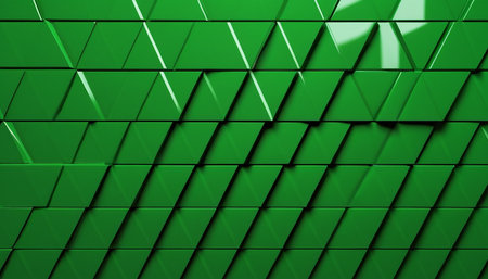 abstract 3d illustration of geometric background with green triangles and lightの素材