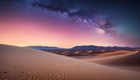 Milky Way over sand dunes in Death Valley National Park, California, USAの素材