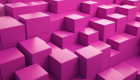 Abstract background made of pink cubes. 3d render illustration. Square composition.の素材