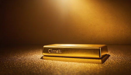 Gold ingot on gold background. 3d rendering. Golden ingot.の素材