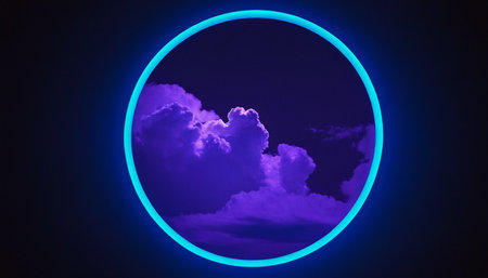 purple circle with blue light on black background. 3d renderingの素材
