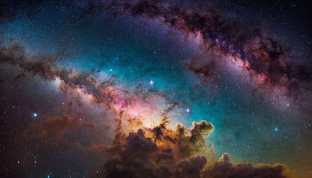 Night sky with stars and nebula. Elements of this image furnished by NASAの素材