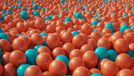 3d render of many orange balloons. Abstract background. 3D illustration.の素材