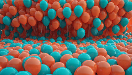 Colorful balloons background. 3D render illustration. Festive concept.の素材