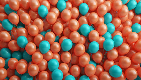 Orange and blue balloons background, 3d rendering. Computer digital drawing.の素材