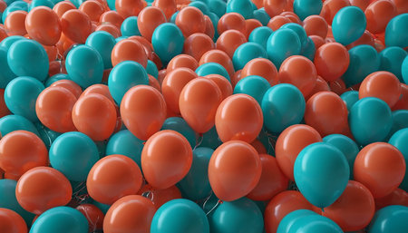 Orange and blue balloons background. 3d rendering, 3d illustration.の素材