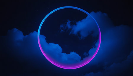 Abstract background with neon circle and clouds. Vector illustration. Eps 10の素材