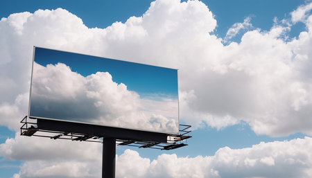 Blank billboard against blue sky with white clouds. 3d renderingの素材