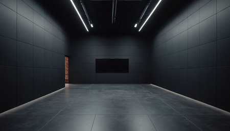 3d rendering of an empty room with a black wall and floorの素材