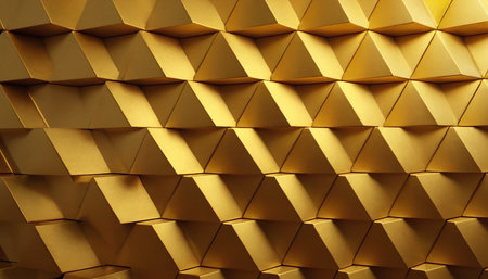 3d rendering of abstract golden background with hexagon shapes in empty spaceの素材