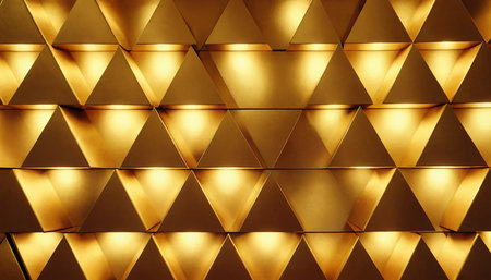 Abstract golden triangle pattern background. 3d rendering, 3d illustration.の素材