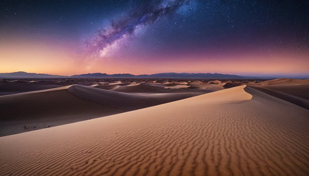 Milky Way over sand dunes in Death Valley National Park, Californiaの素材