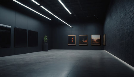 Modern gallery interior with paintings on the wall. 3D Renderingの素材