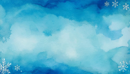 Watercolor winter background with snowflakes. Hand-drawn illustration.の素材