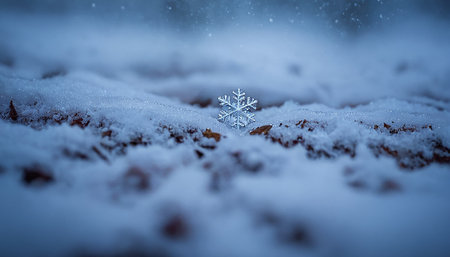 snowflake on the snow in the winter forest. Christmas backgroundの素材