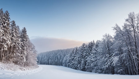 Beautiful winter landscape with snow covered trees. Panoramic view.の素材