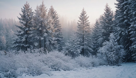 Snowy winter forest. Beautiful winter landscape with snow covered trees.の素材