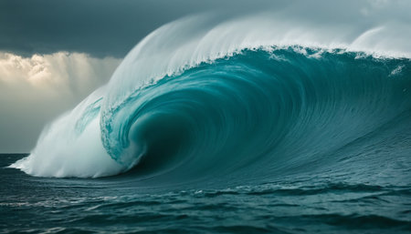 Ocean wave in stormy weather. Blue ocean wave with splashesの素材