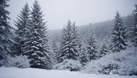 Winter landscape with snow covered fir trees in Carpathian mountains.の素材