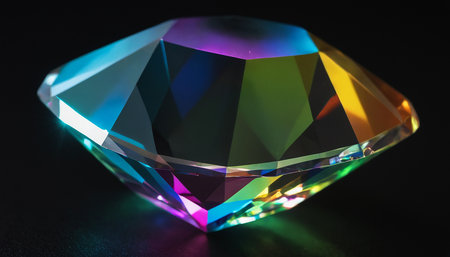 Colorful diamond on a black background. Close-up shot.の素材